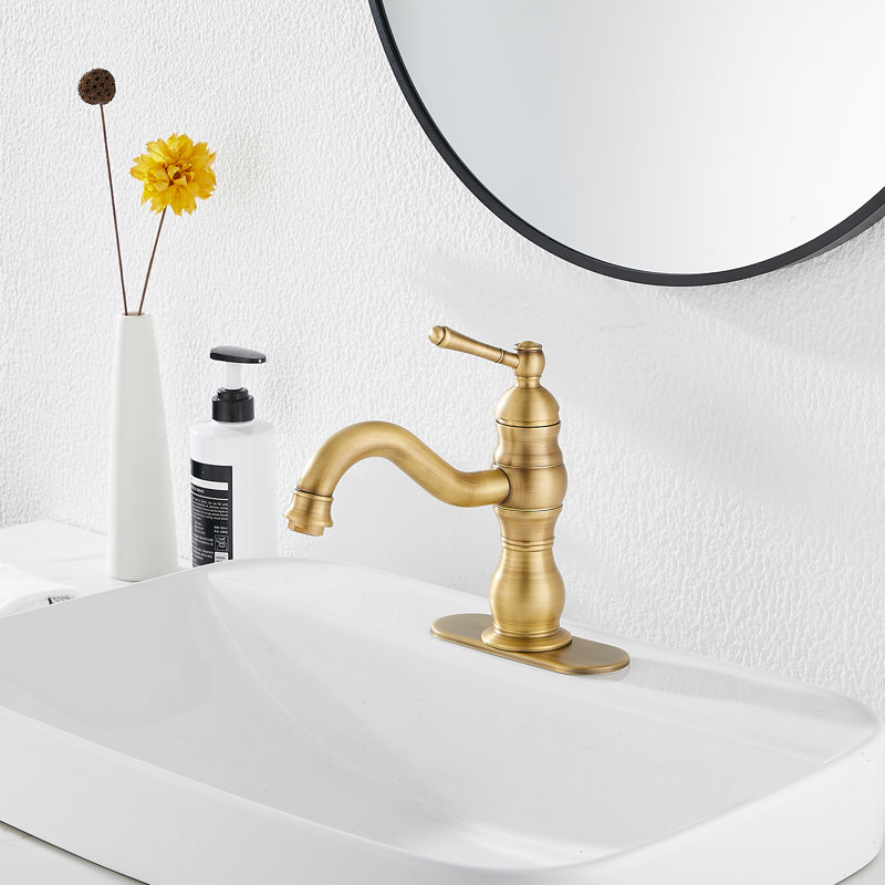 Robinet de salle de bain à un trou avec drain, Laiton antique