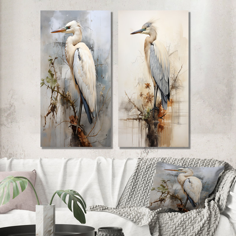 «Majestic Blue Heron Horizon - Heron», ensemble de 2 reproductions d'art en métal, H 32 po x l 32 po