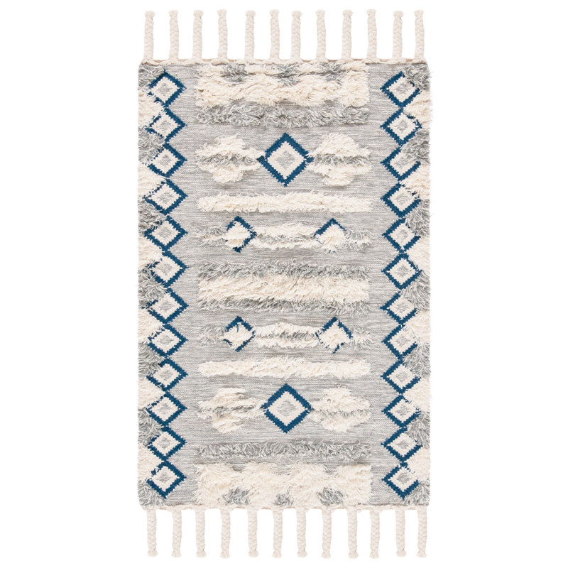 Cedar Drive Kenya Hand Knotted Wool/Cotton Southwestern Rug in Ivory/Gray, Rectangle 5' x 8'