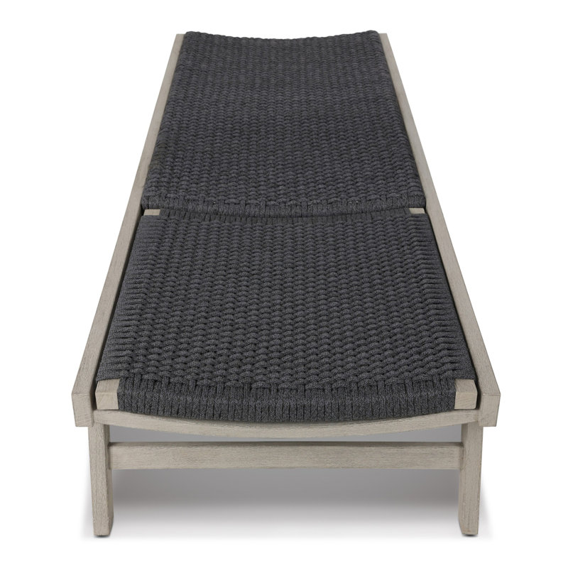 Neecy Outdoor Teak Wood Chaise Lounge, Weathered Gray/Black