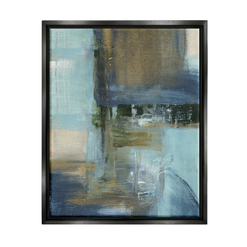 Abstrait bleu et glamour, impression sur bois, Cadre flottant noir de jais, H 31 po x l 25 po x P 1,7 po