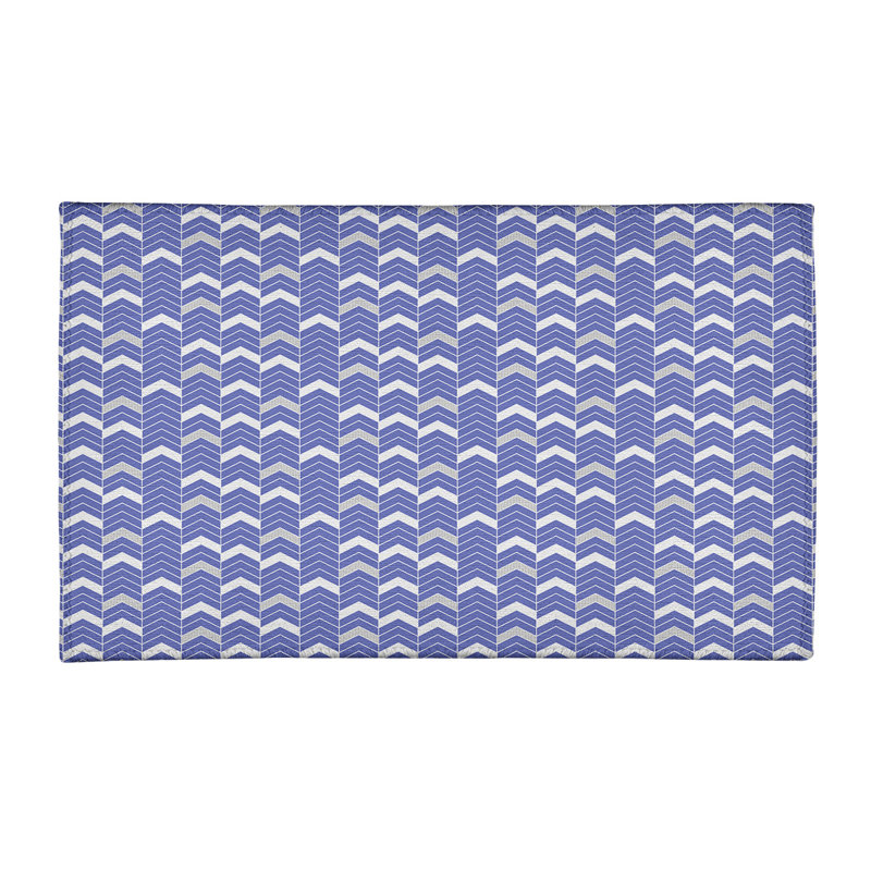 Tapis bleu/gris à chevrons lineed, Rectangle 3 pi x 5 pi