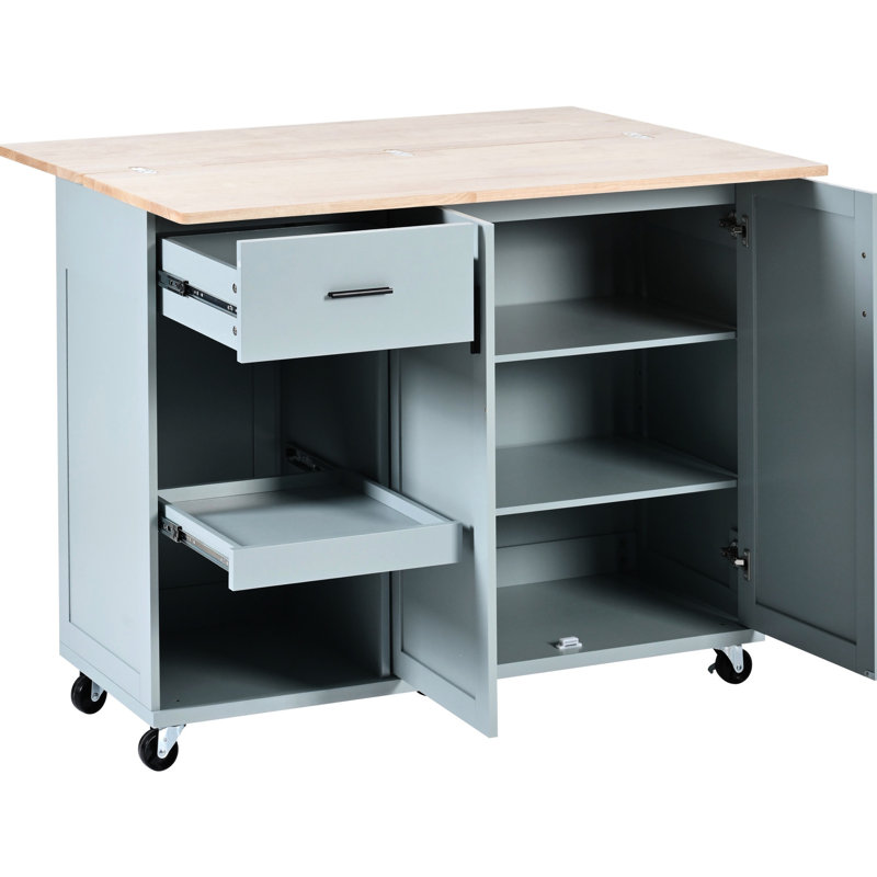 Îlot de cuisine avec bureau pliable et rangement de tiroir, Bleu