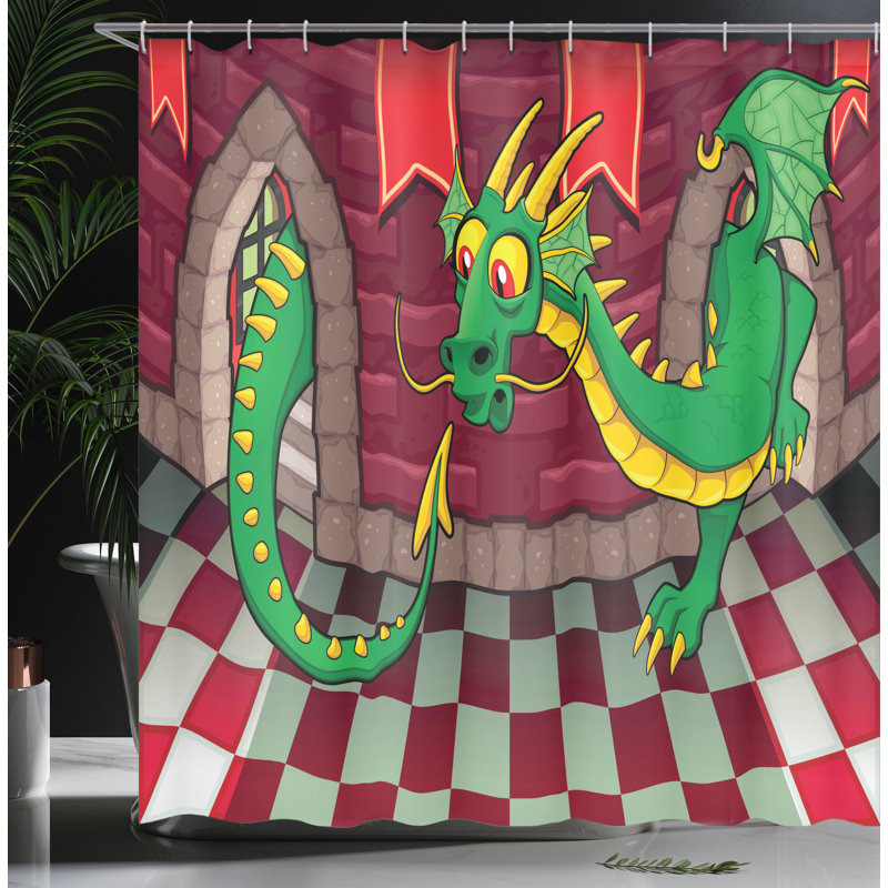 Rideau de douche simple castle avec dragon Seraphina, l 69 po x L 75 po