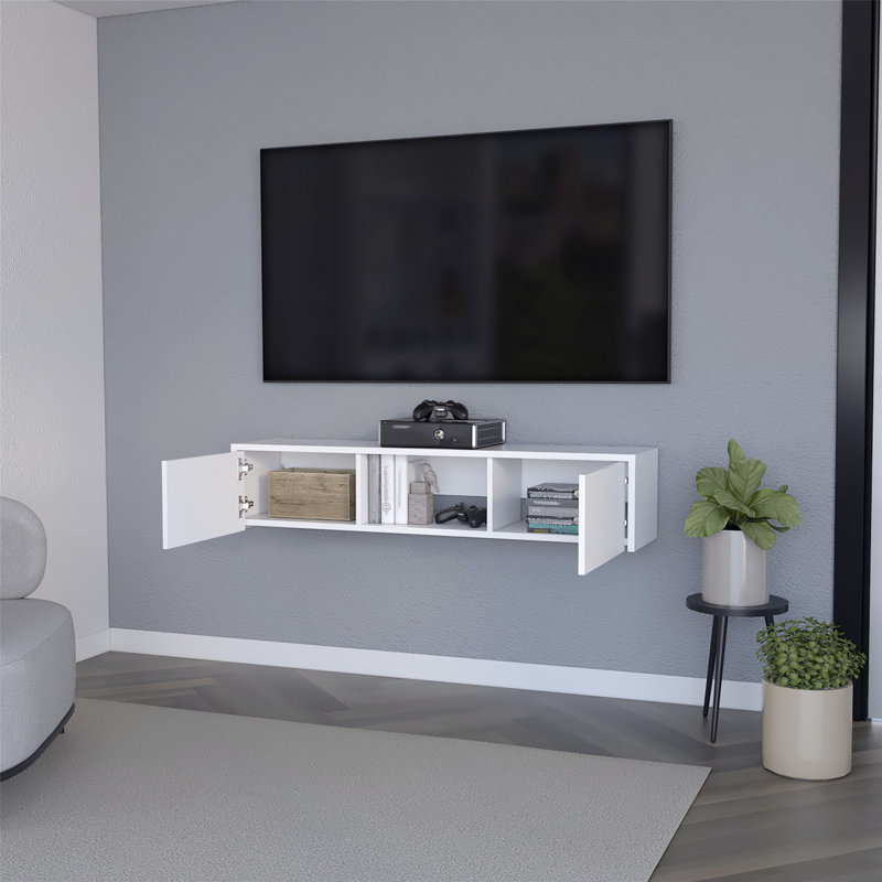 Versatile Floating TV Stand with Hidden Storage and Open Shelf