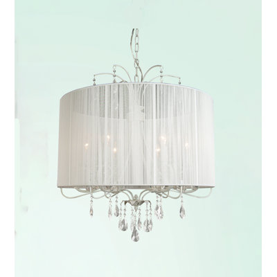 6-Light White Chandelier With Clear Crystal Accents