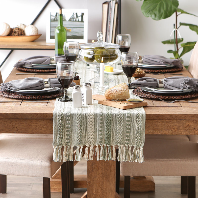Elco Striped Table Runner, Artichoke Green, 15'' x 72''