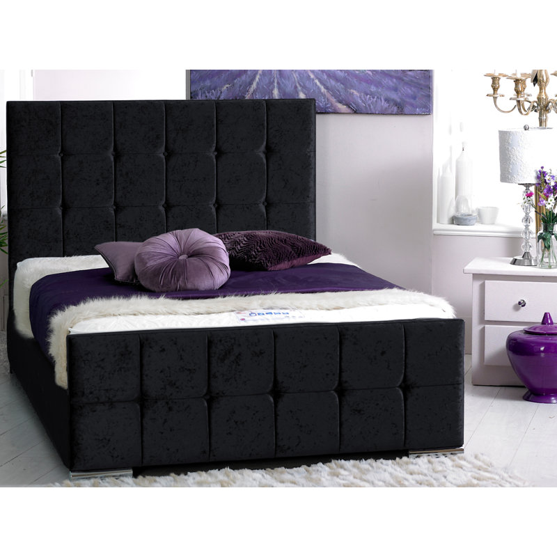 Margaux Upholstered Bed, Single (3'), Black Crush Velvet