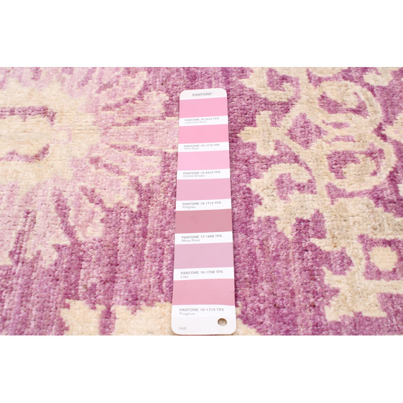 Tapis rose en laine noué à la main de conception unique 10 pi x 13 pi 10 po New Age