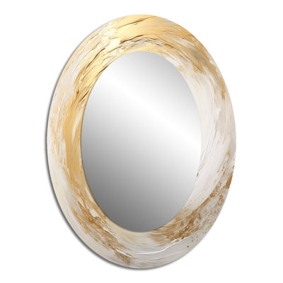 Gold And White Soft Wave Vortex I - Modern Oval Wall Mirror
