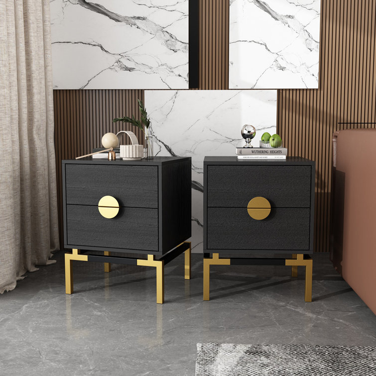 (( only one nightstand )) Eswen 2 - Drawer Nightstand in Black/Gold