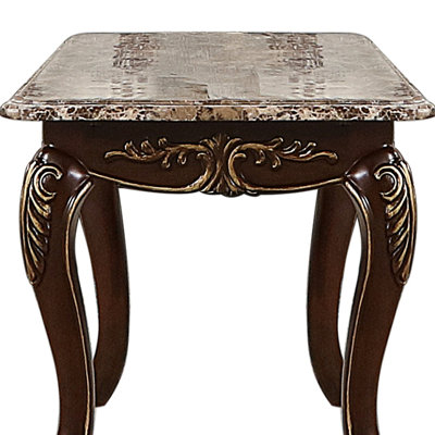 Traditional Coffee Table, Cherry Wood & Marble, For Primary Living Space, Instant Placement End Table With Spacious Layout, Room, No Assembly Required