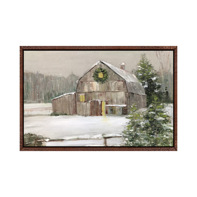 Winter Barn by Sally Swatland - Print on Canvas, 152.5 cm H x 101.5 cm W, Classic Brown Wood Framed