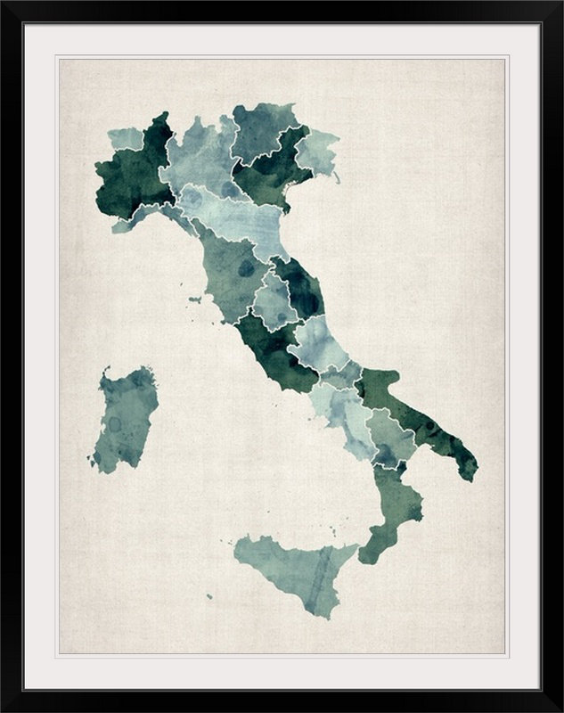 Francy «Map of Italy» par Bellen, impression, H 24 po x l 18 po x P 1,5 po, Toile