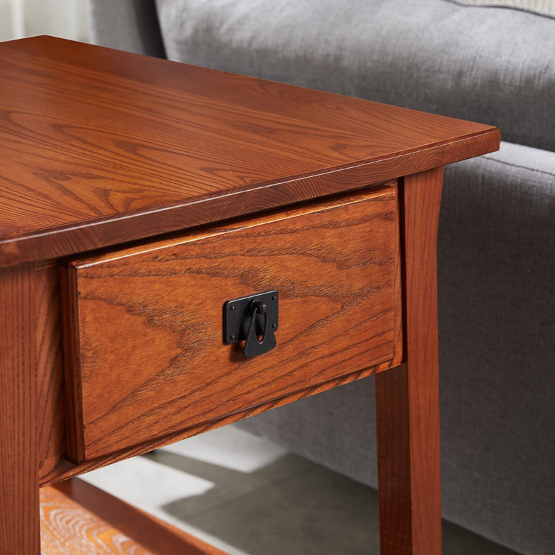 Mission Solid + Manufactured Oak Wood Side Table in Russet, 24.02" H x 20" W x 24.02" D, Dark Brown