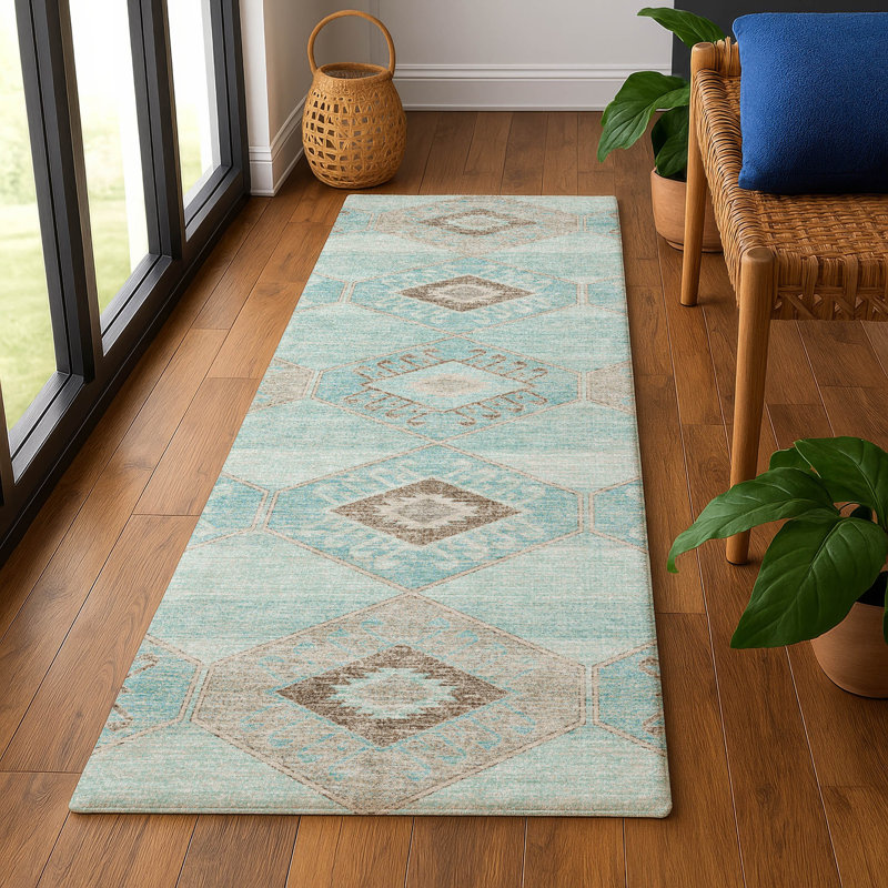 Premium Machine Washable Xamiera AMF1857 Aztec Rug, Runner 2'3" x 7'6"
