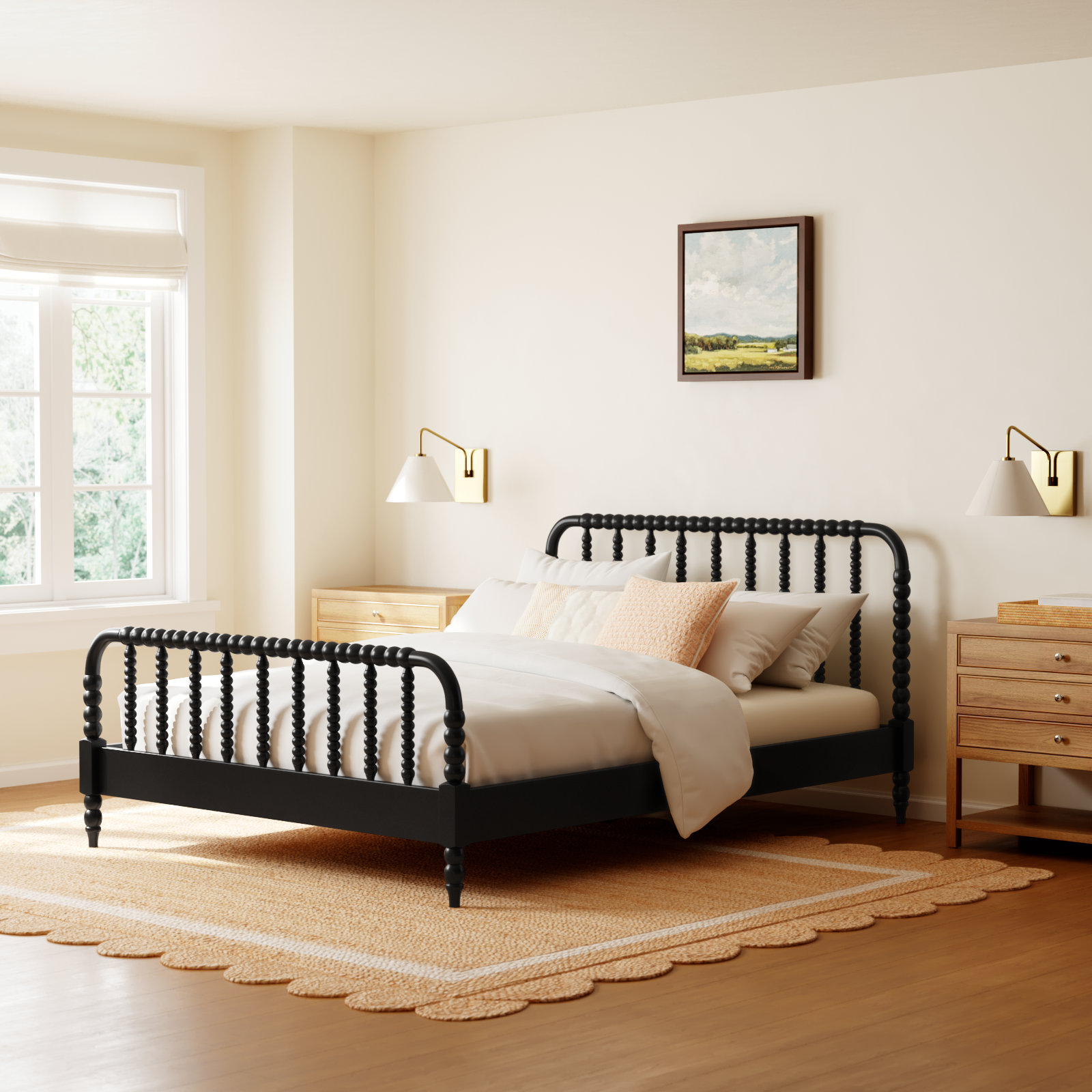 Benbrook Wood Spindle Bed, Black, Queen