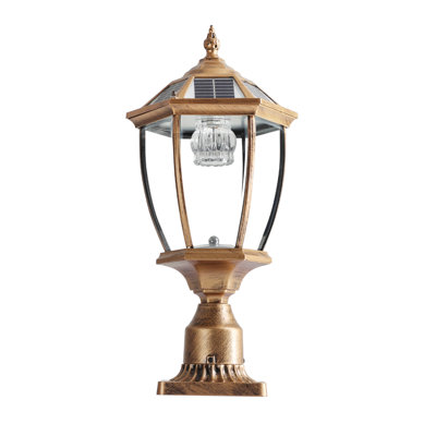 20.1-inch Golden Solar Outdoor Lantern, Bronze Aluminum Vintage Fixture – Elegant Glass Design, Solar-powered Led, Easy Setup, Perfect For Garden/pathway/patio Lighting