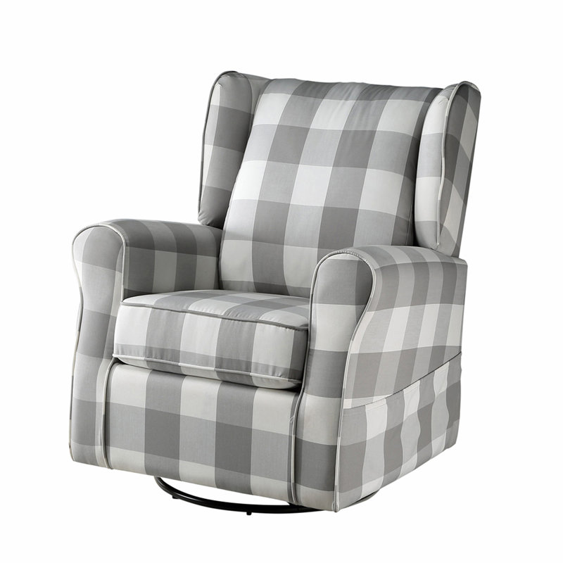 Fauteuil pivotant à accoudoirs roulés gris et blanc avec planeur