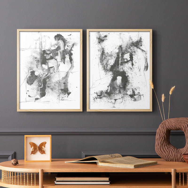 Graphite abstrait I-Premium, impression encadrée - prête à être accrochée - aucun clou requis - aucun clou requis