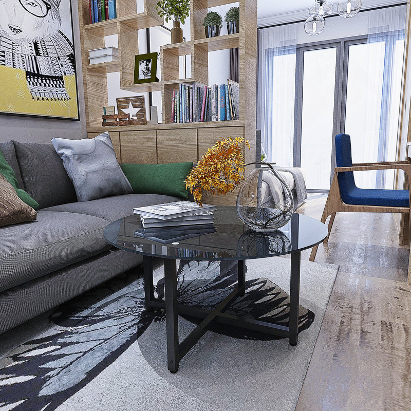 Table basse ronde avec plateau en verre