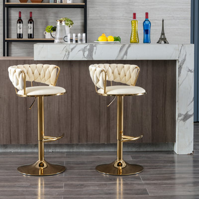 Bar Stool Set 18.7"L x 20.23"W x 30.71"H Fabric 2-Piece Beige Swivel