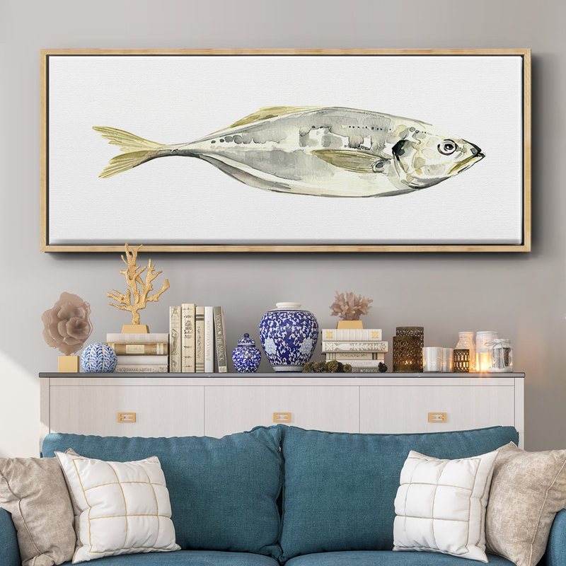 Silver Fish III- Framed Canvas, 20" H x 50" W