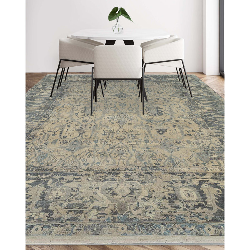 Hand Knotted Area Rug in Beige, Rectangle 12' x 15'