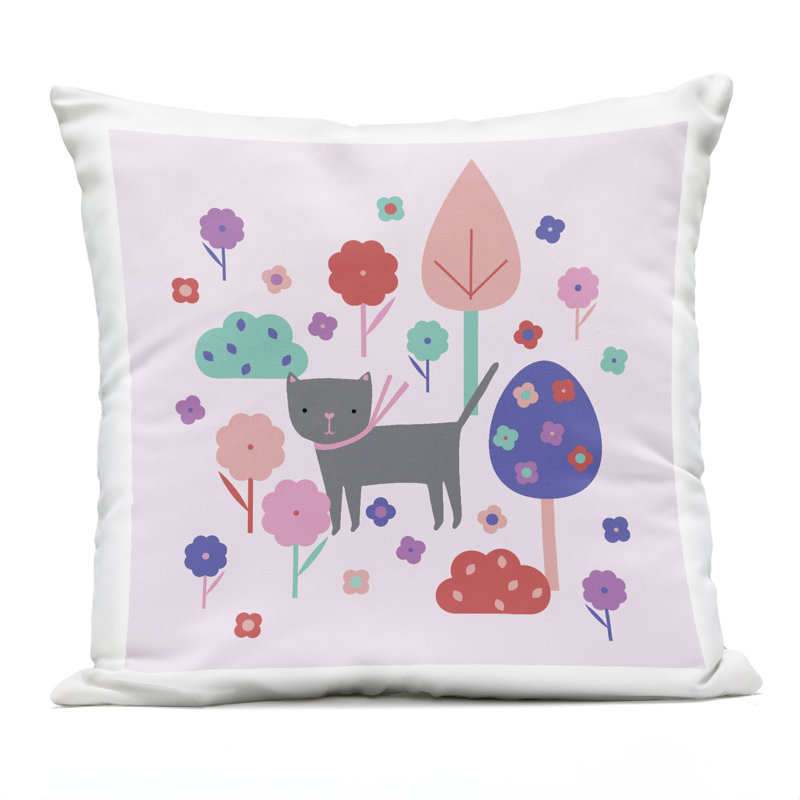 Coussin d'extérieur Pastel Whimsical Cat & Trees