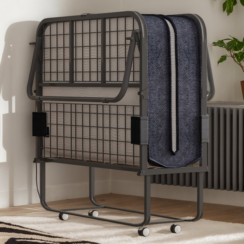 Lit double pliant avec matelas en mousse à mémoire de forme de 5 po et roues verrouillables, Lit double