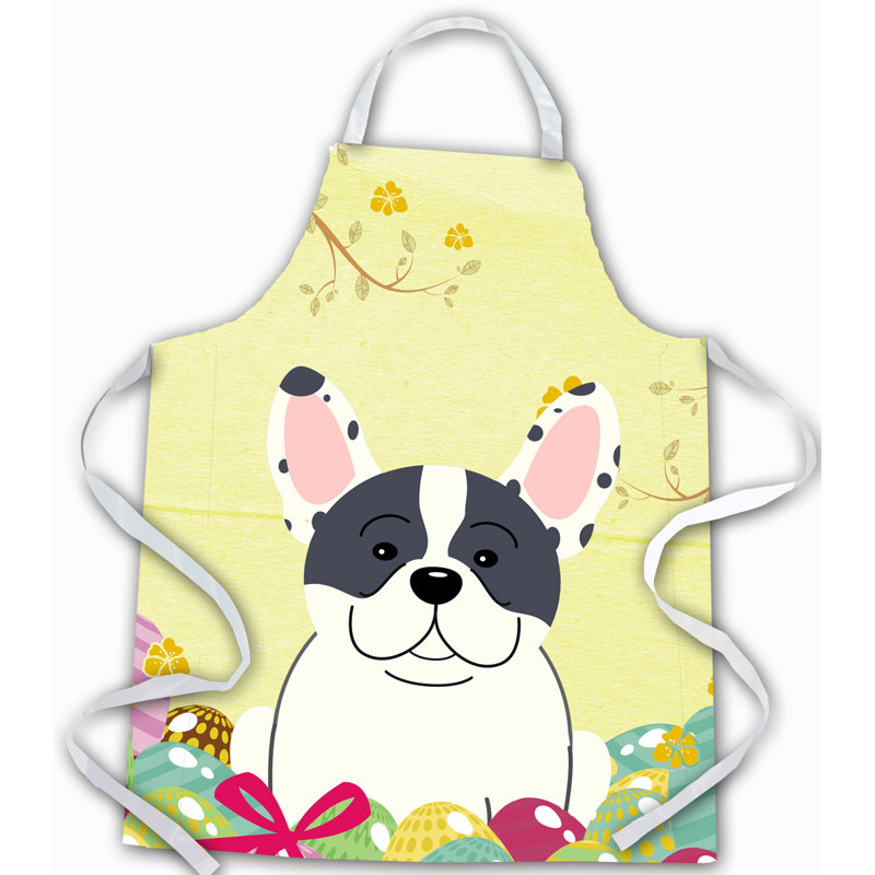 Tablier œufs de pâques, Jaune / Noir / Blanc, Bouledogue français piedbald