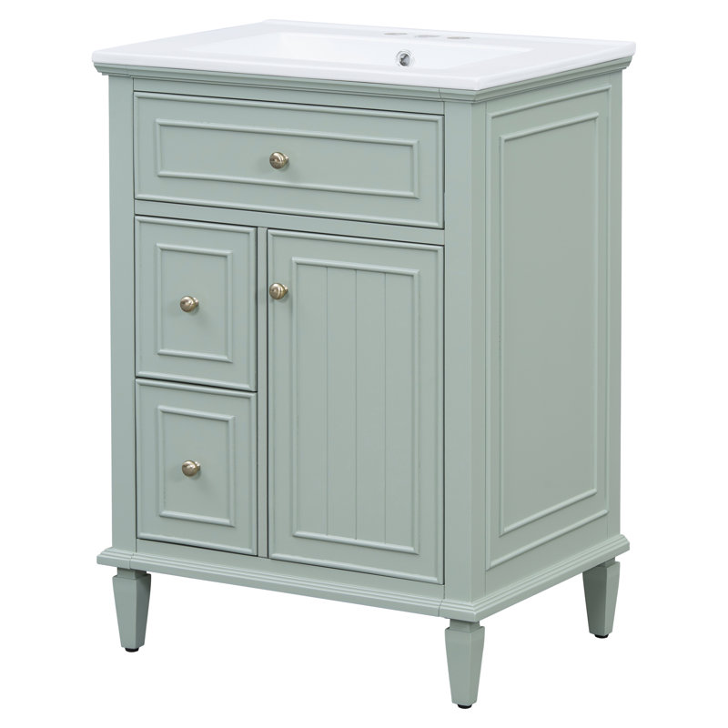 Ensemble de meuble-lavabo simple 24 po avec 3 tiroirs et une armoire 24 po, Vert clair, Acier Inoxydable