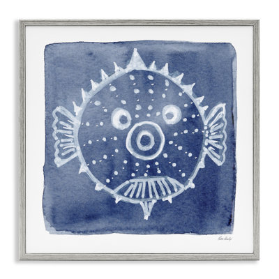 Giclée encadrée de poisson blanc sur fond indigo, design par Patti Bishop