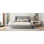 Lit plateforme tapissier en velours avec rangement Maryanna, tête de lit à oreilles, 1 grand tiroir et 2 tabourets de rangement latéraux (gris)-1734778501