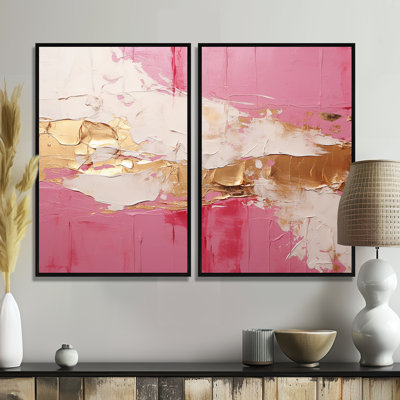 Minimalism Pink And Gold Horizon I - Modern Wall Art