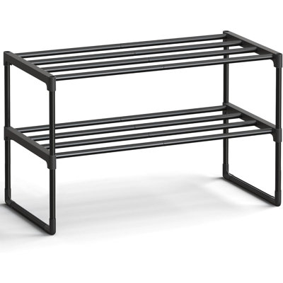 Shoe Rack, 2-Tier Shoe Organizer, Metal Storage Shelf, Upright Or Upside Down, For 6-9 Pairs, Stackable, For Entryway