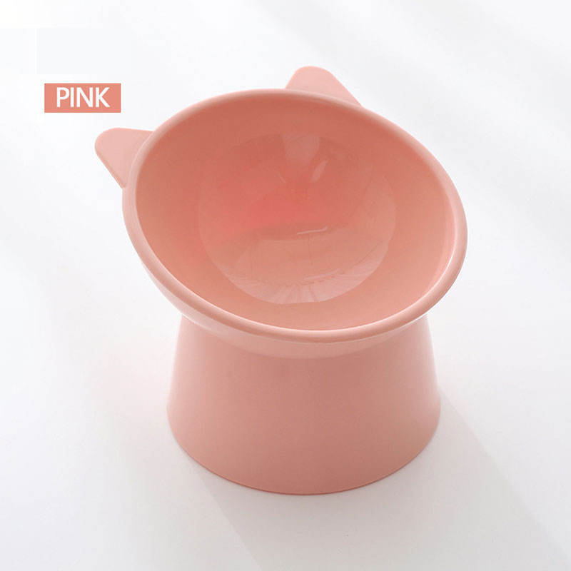 Bol pour chat rose surélevé pour chats d'intérieur, plat pour nourriture pour chat surélevé en plastique, inclinable à 15 °, anti-vomissement et compatible avec les moustaches