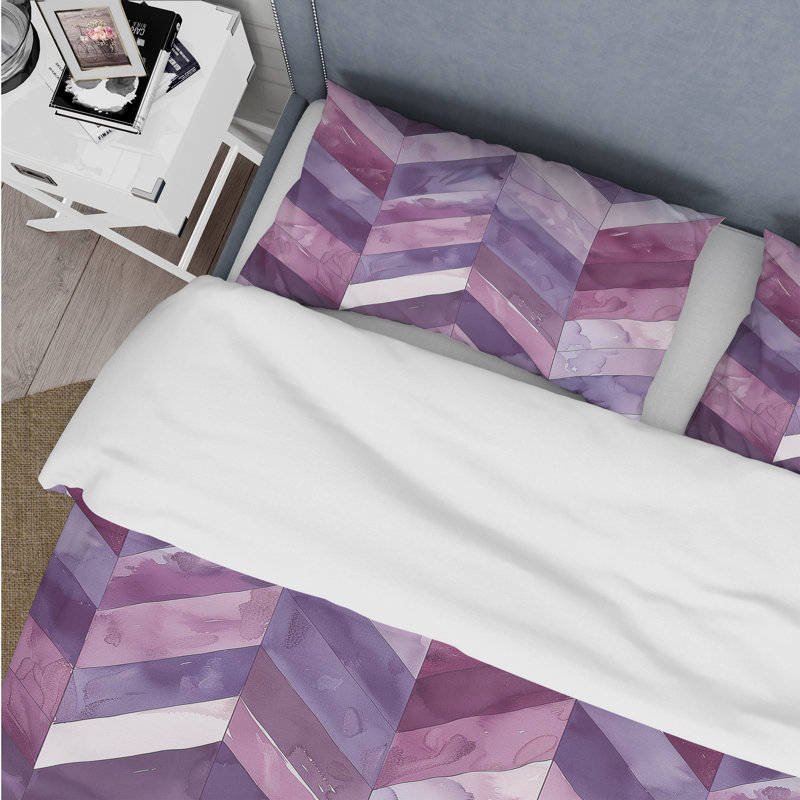 Ensemble de housse de couette violet Midcentury Chevron Bliss I - Midcentury