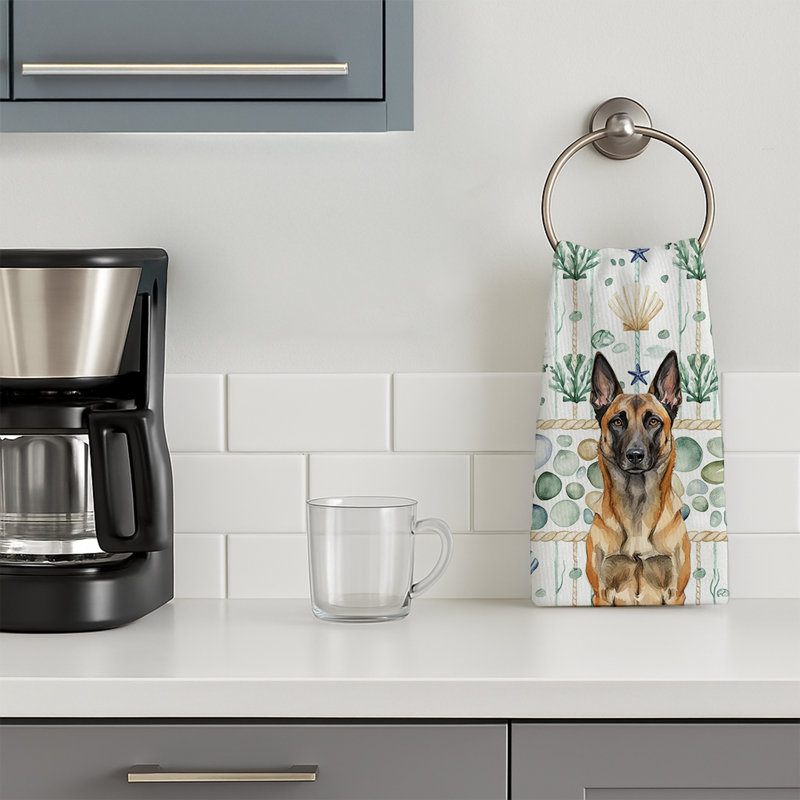 Belgian Malinois Coastal Sea Glass Kitchen Towel, Belgian Malinois