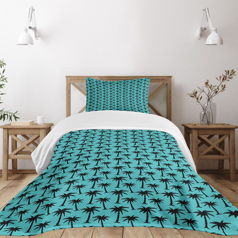 Twin Black and Turquoise Quilted Bedspread Set