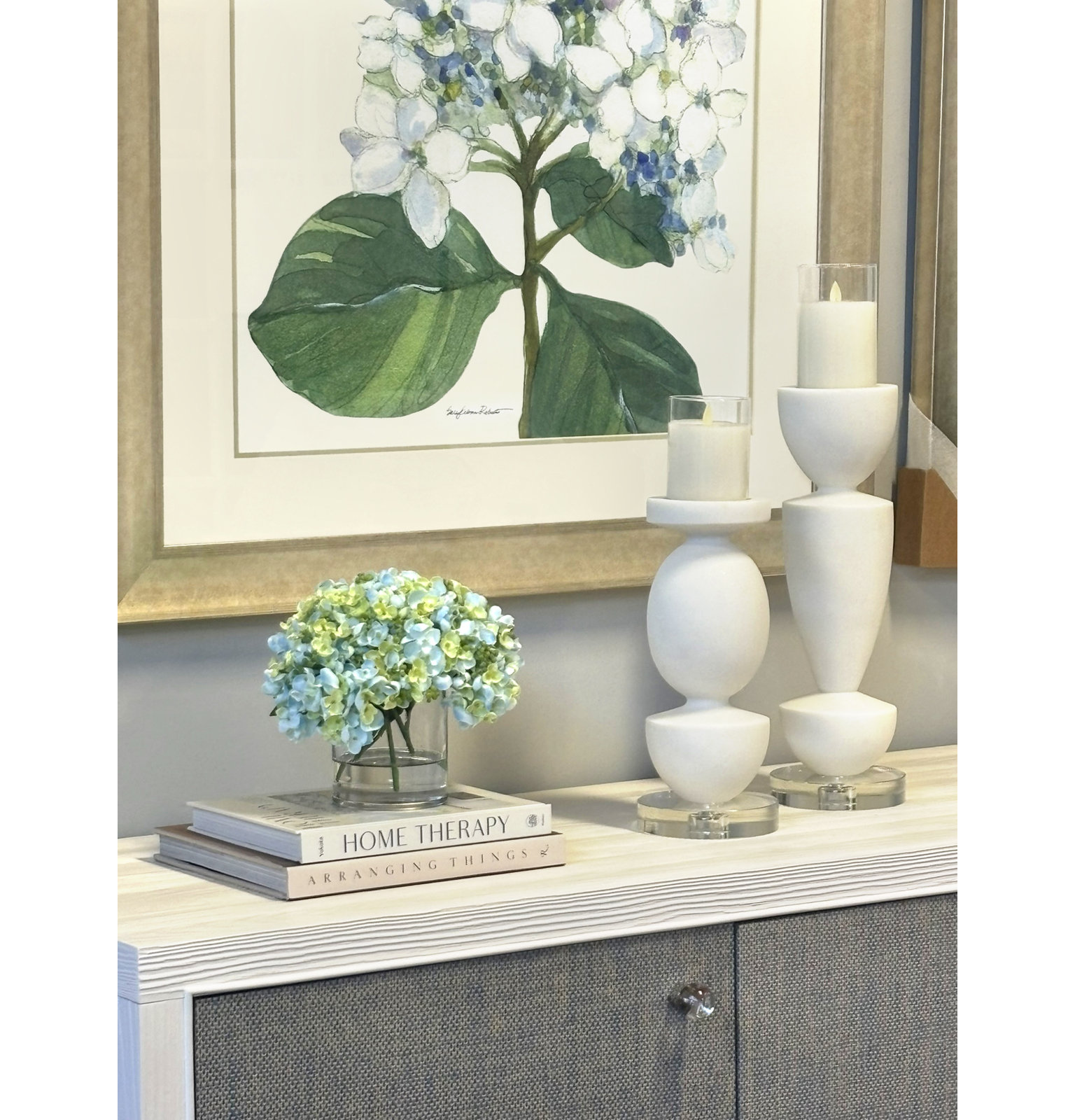 Hydrangeas Arranged in a Glass Vase
