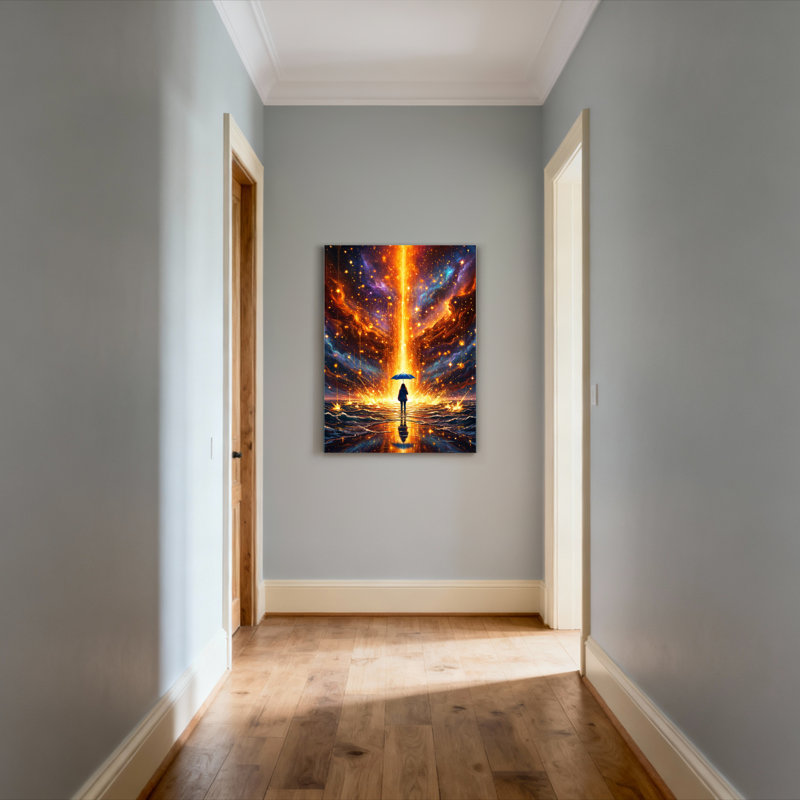 Ensemble de 1 tableau sur toile représentant la silhouette d'un rayon de lumière galactique cosmique avec parapluie.