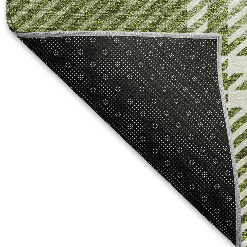 Premium Machine Washable Prisco Green Rug, Rectangle 8' x 10'