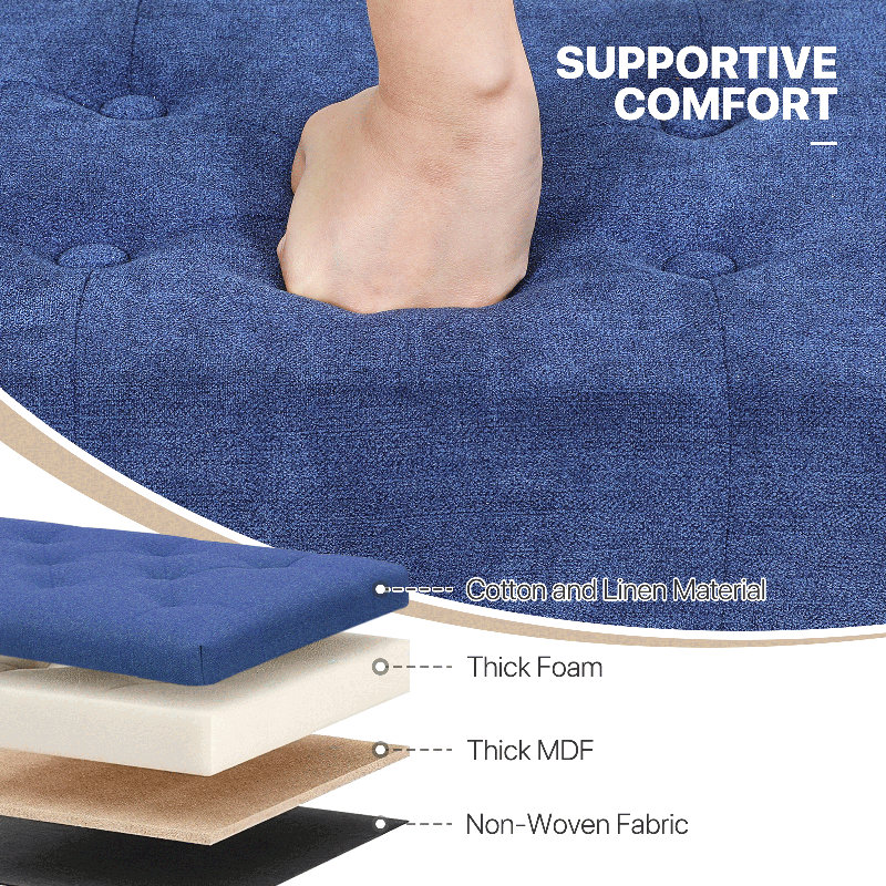 Dharmshila Upholstered Ottoman Bench, Button Tufted Ottoman Foot Rest Footstool, End of Bed Bench, Navy