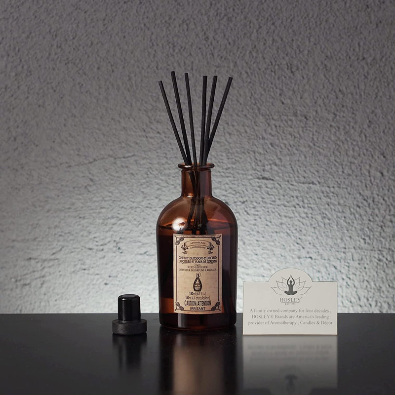 Reed Diffuser Set, 6.1 oz Cherry Blossom & Orchid Scented Diffuser with Sticks Home Fragrance Reed Diffuser for Bathroom Shelf Decor for Weddings, Spa, Reiki, Meditation & Wedding Gift