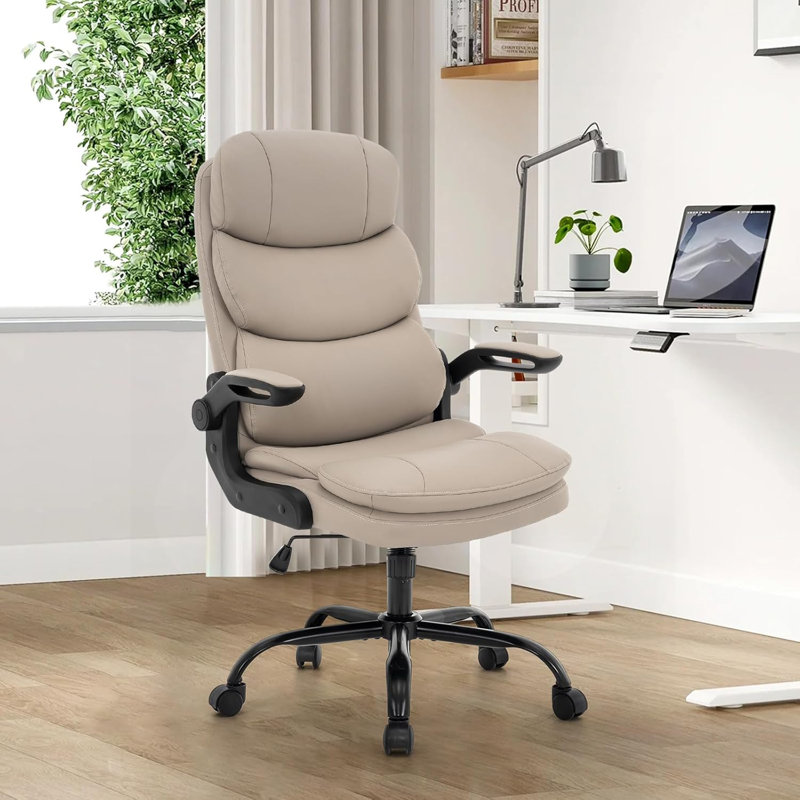Aime Ergonomic Office Chair High Back With Lumbar Support, Pu Leather Executive Desk Chair,computer Gaming Chair, Beige