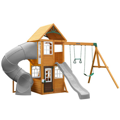 Castlewood Wooden Swing Set, Grey Slide