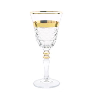 Classic Touch Set of 6 Pebbled Stemmed Water Glass with Gold Rim