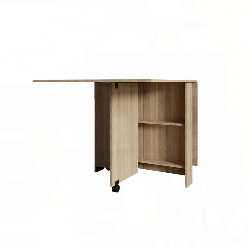 Folding Dining Table with Wheels and Storage Racks