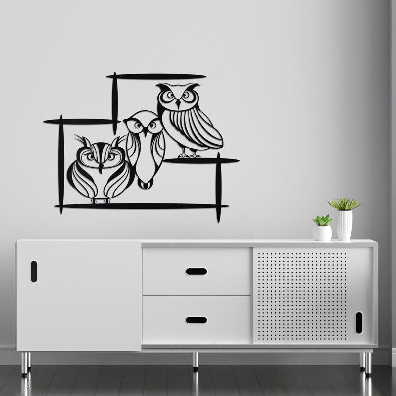 Three Owls Metal Wall Art, Geometric Owl Family Decor, Modern Living Room Hanging, Nursery Wall Art, Housewarming Gift for Owl Lovers